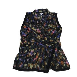 Cabi Womens Watercolor Flaunt Faux Wrap Top Size S